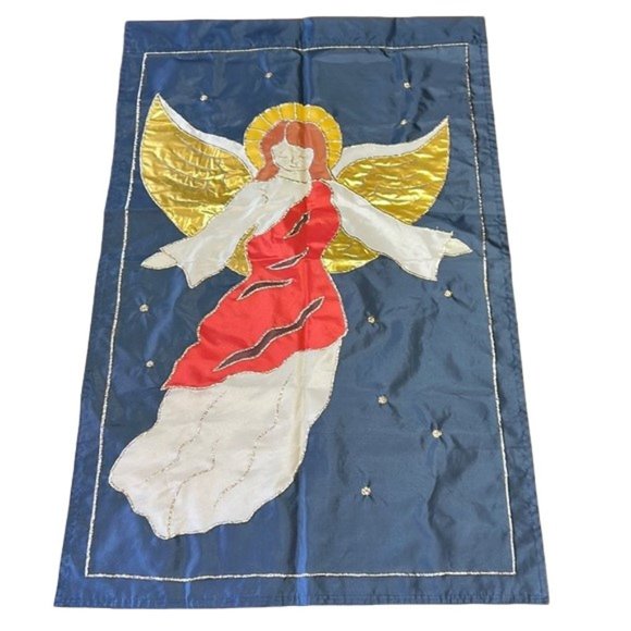 FLAG Angel OUTDOOR GARDEN House Banner Large Embroidered VTG Christmas Holiday - Picture 1 of 6